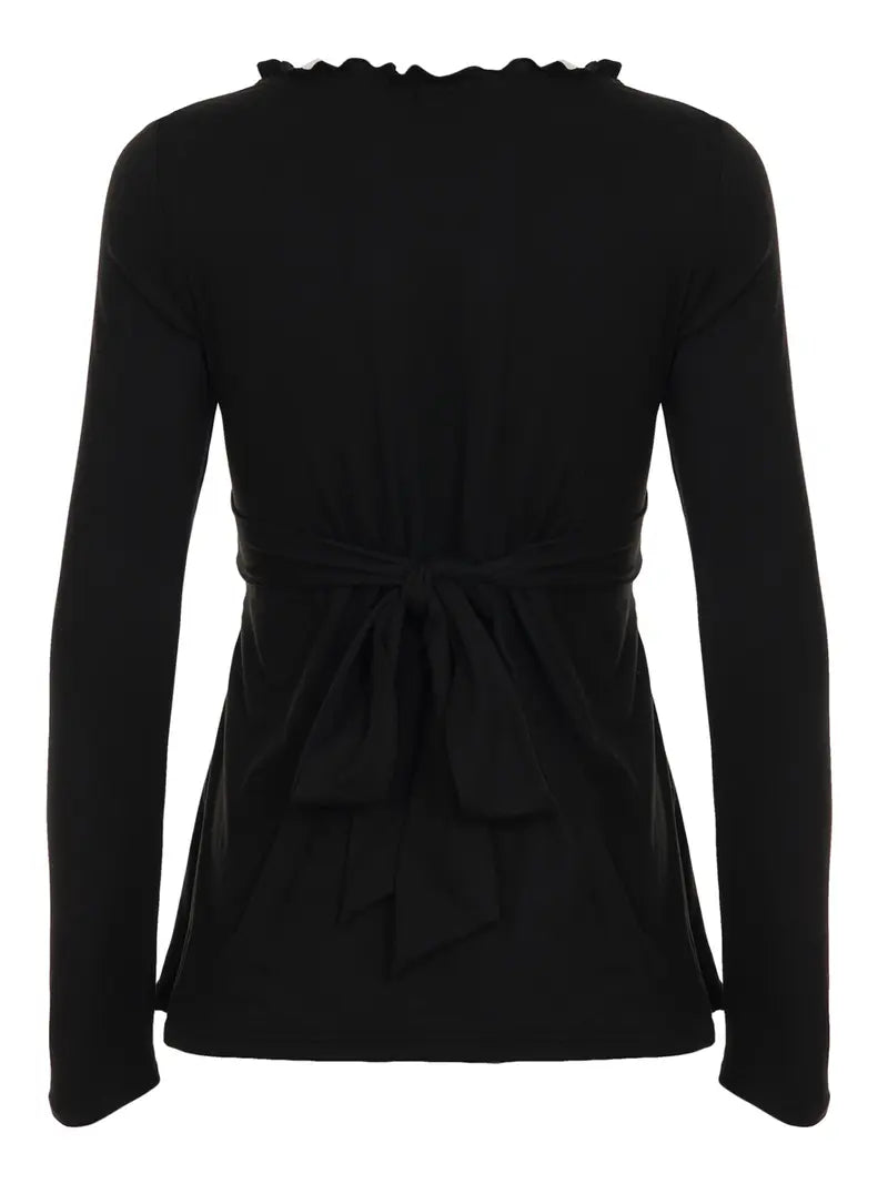 The Elara Lace Trim Ruched Peplum Top