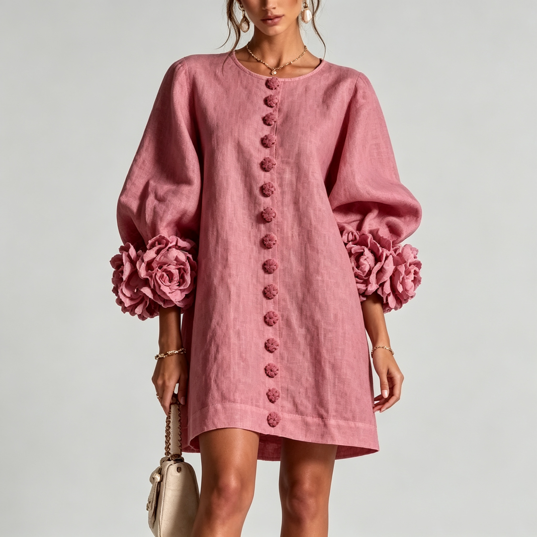 The Elara Sculpted Rose Cuff Mini Dress