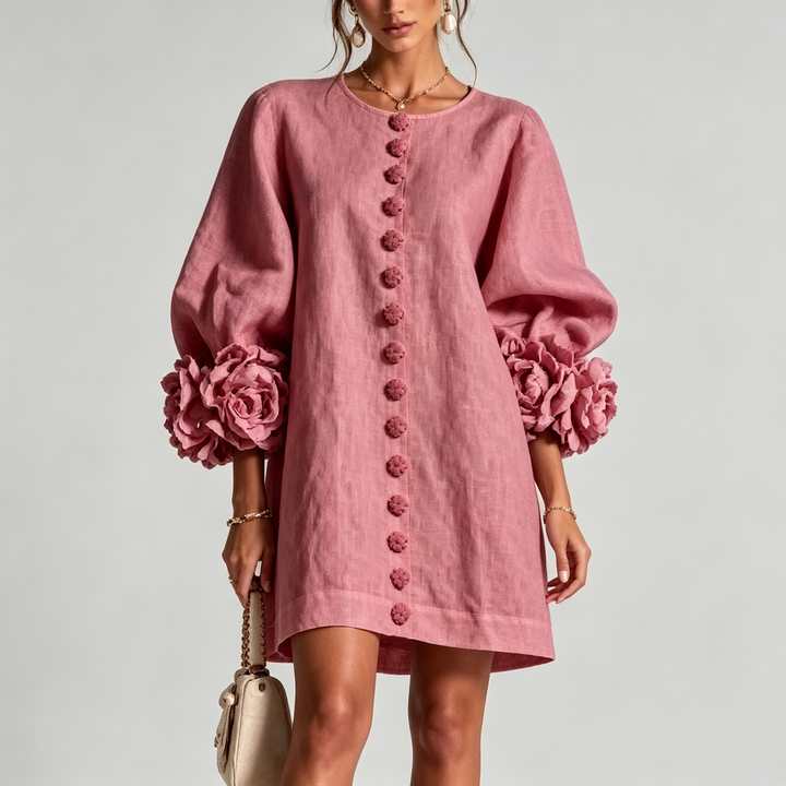 The Elara Sculpted Rose Cuff Mini Dress