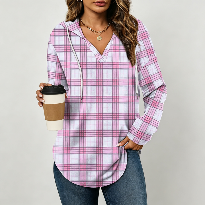 The Elara Plaid Hooded Tunic Top