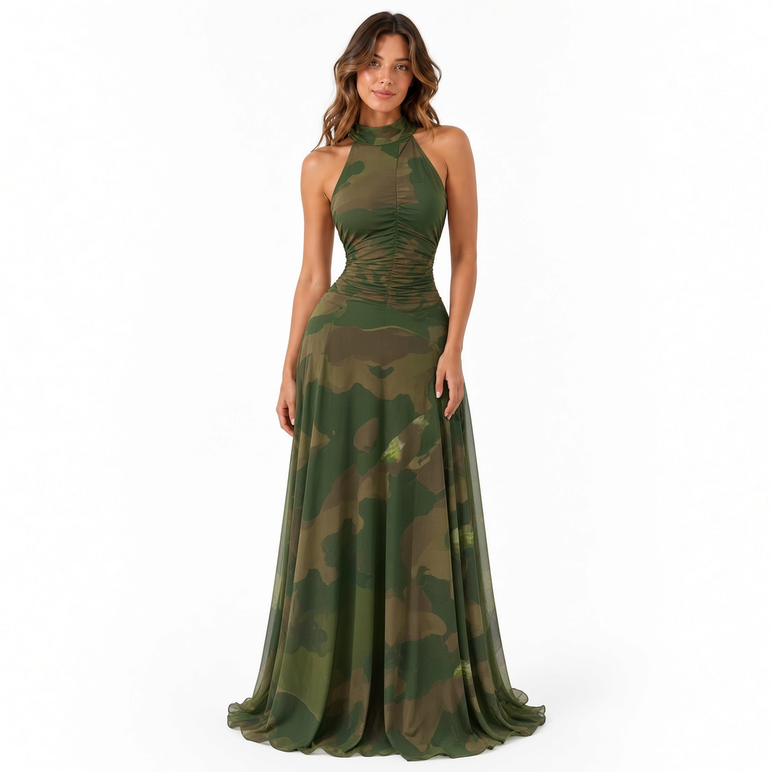 The Elara Lined Art-Mesh Maxi Dress