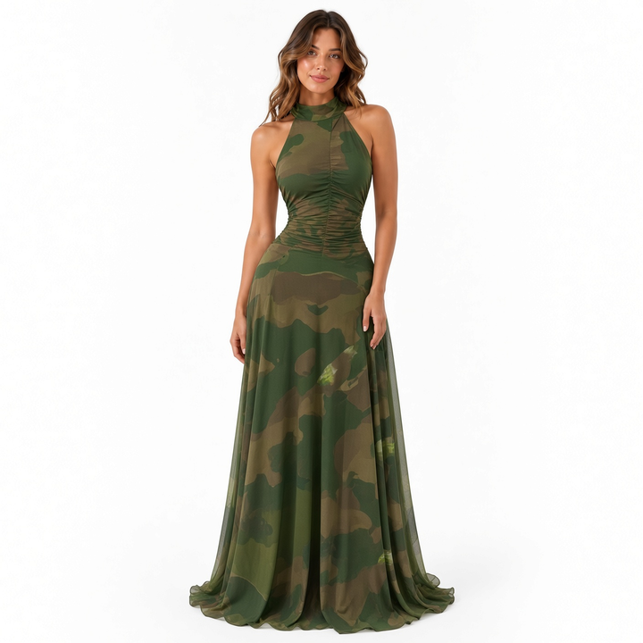 The Elara Lined Art-Mesh Maxi Dress
