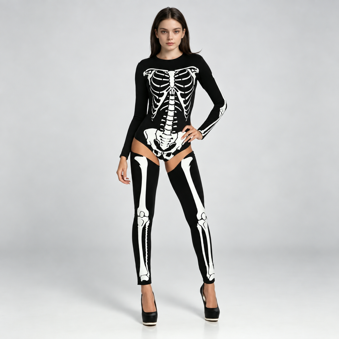 The Elara Skeleton Print Halloween Costume Set
