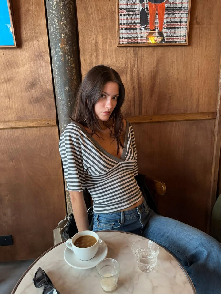 The Elara Striped Wrap Crop Top