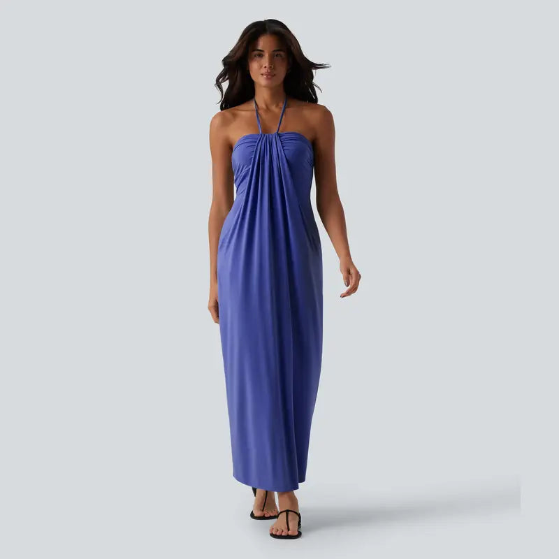 The Elara Halter Tie-Back Maxi Dress with Pockets