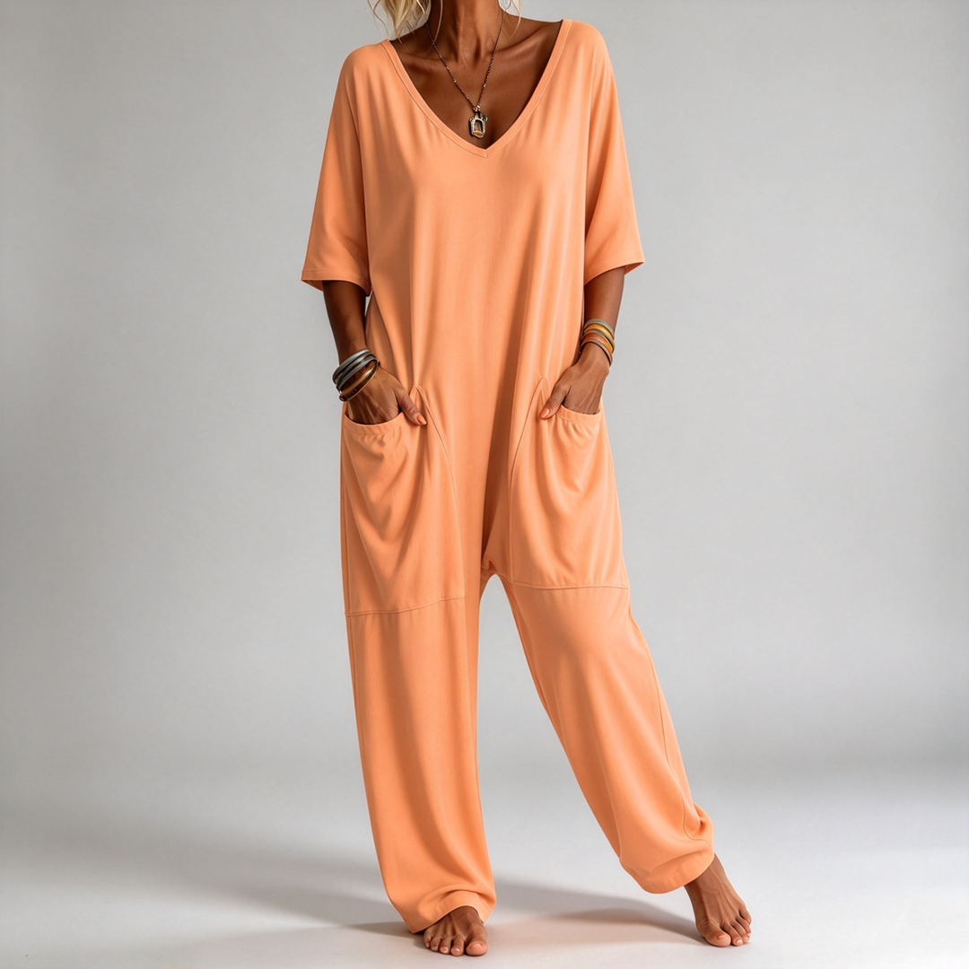 The Elara Relaxed V-Neck Pocket Jumpsuit