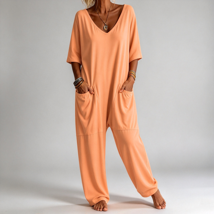 The Elara Relaxed V-Neck Pocket Jumpsuit
