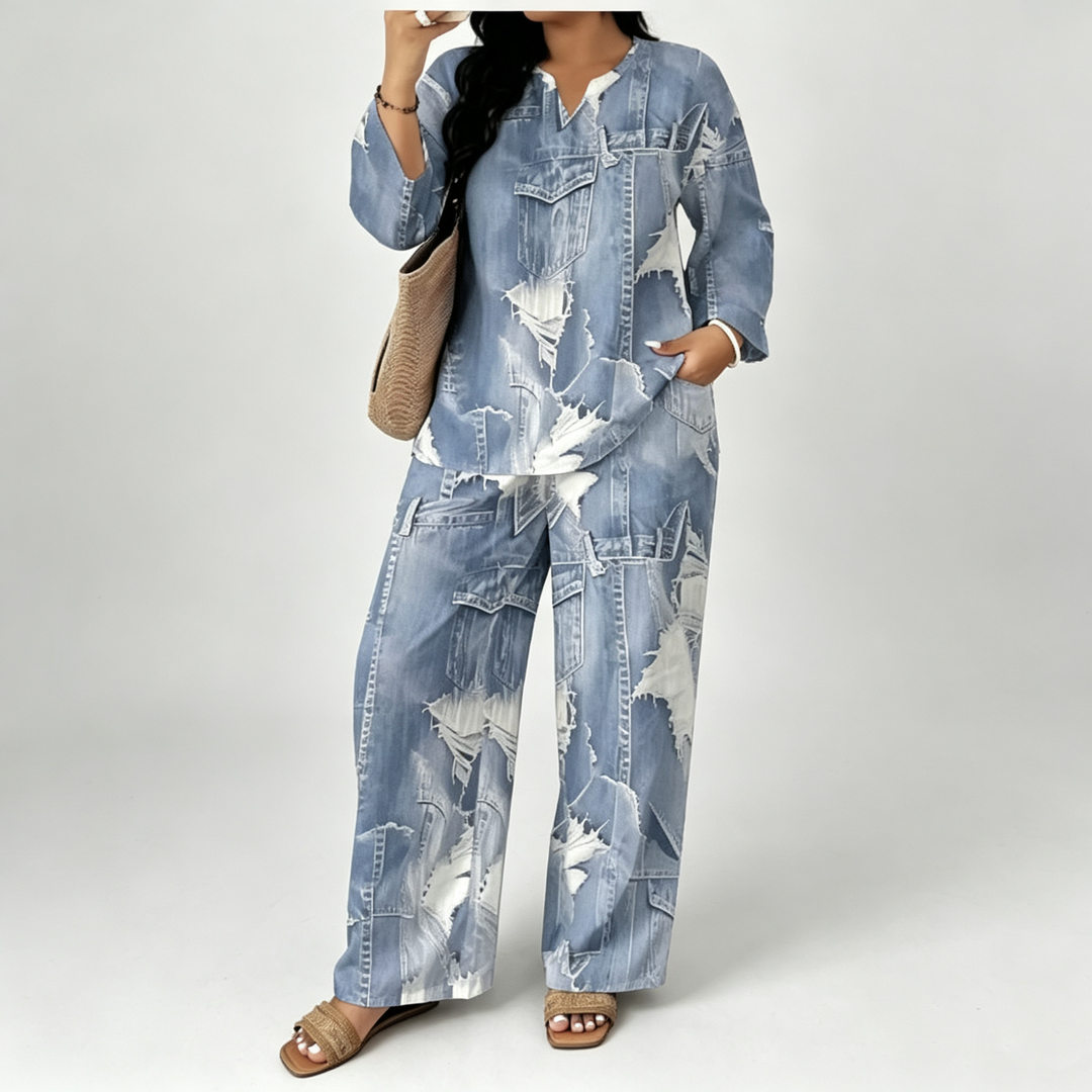 The Elara Vintage Patchwork Wide-Leg Set