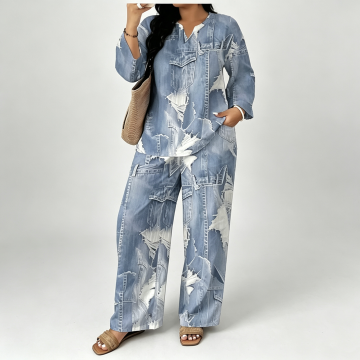 The Elara Vintage Patchwork Wide-Leg Set