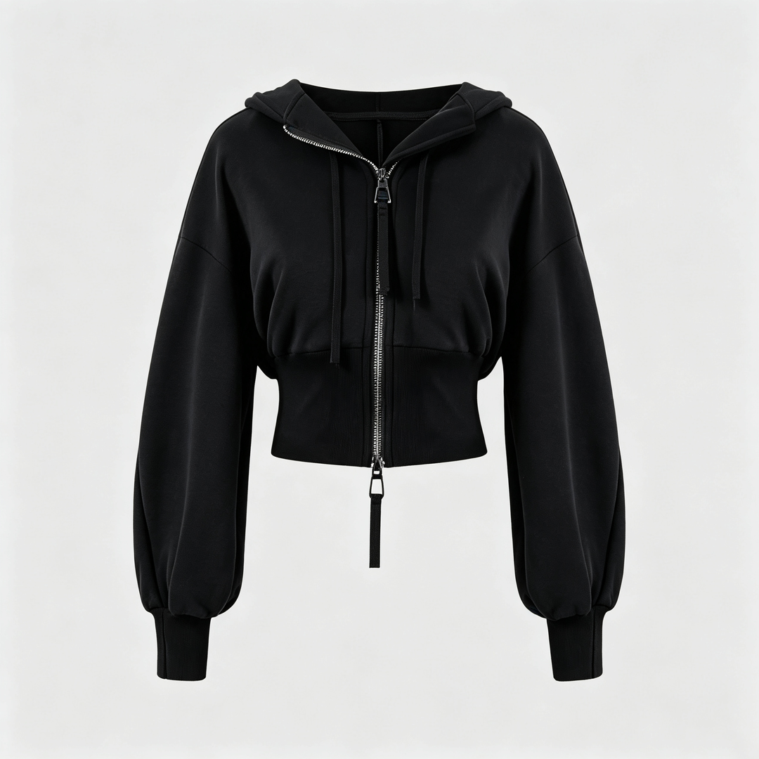 The Elara Double-Zip Cropped Hoodie