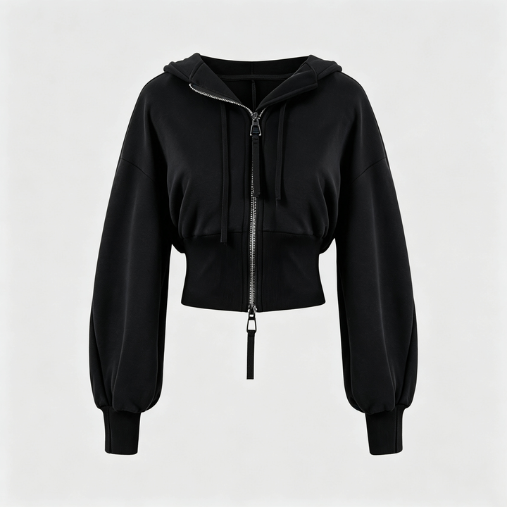 The Elara Double-Zip Cropped Hoodie