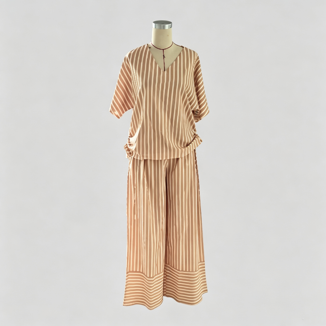 The Elara Breezy Stripe Wide-Leg Set