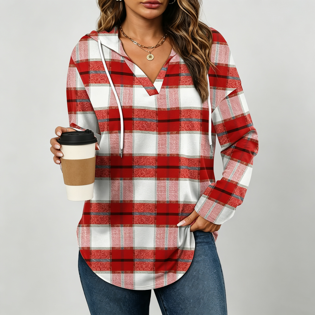 The Elara Plaid Hooded Tunic Top
