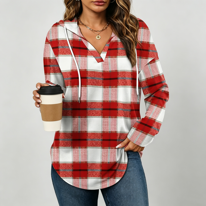 The Elara Plaid Hooded Tunic Top