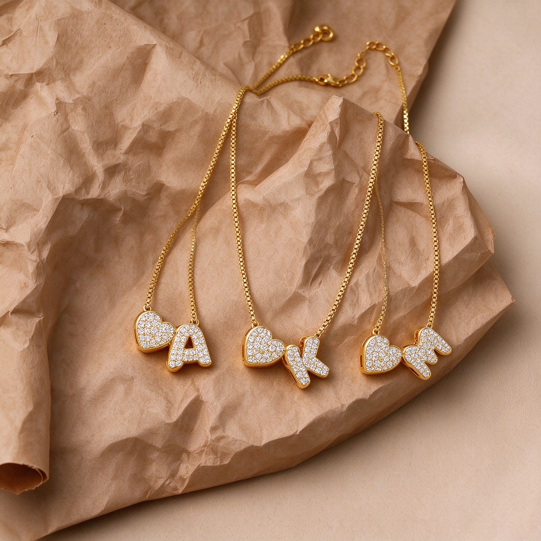 Personalized Heart Initial Necklace A-Z