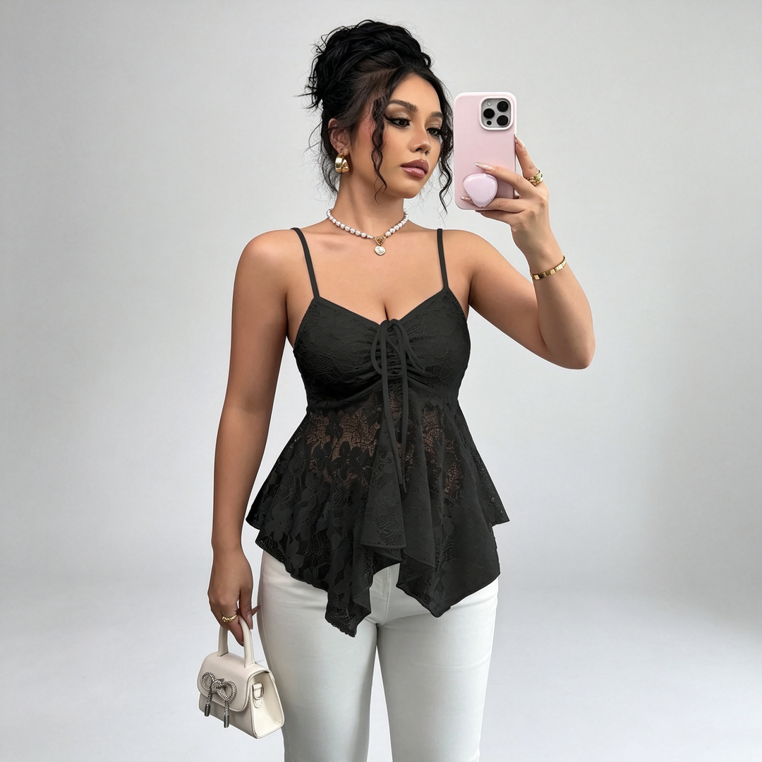 The Elara Lace Tie Peplum Cami
