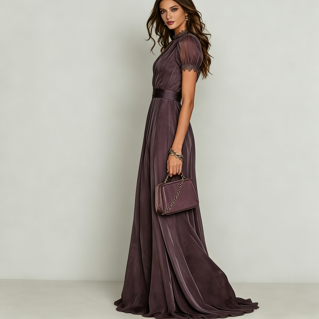 The Elara Keyhole Lace-Trim Maxi Dress
