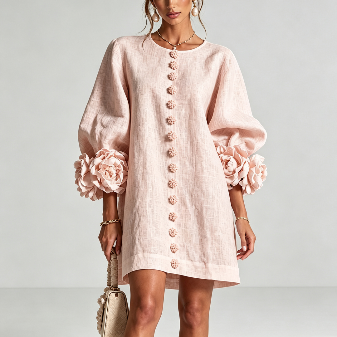 The Elara Sculpted Rose Cuff Mini Dress