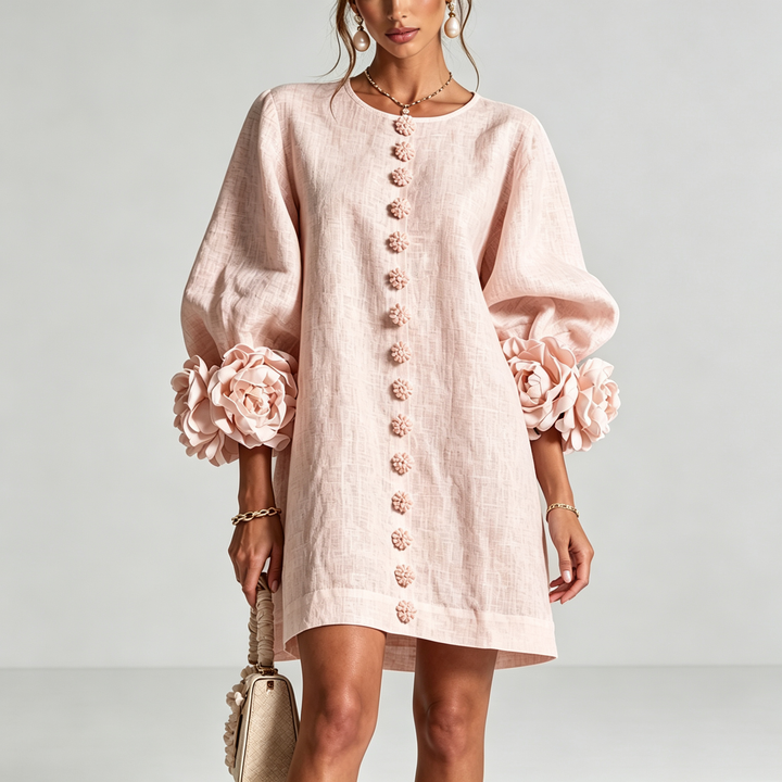 The Elara Sculpted Rose Cuff Mini Dress