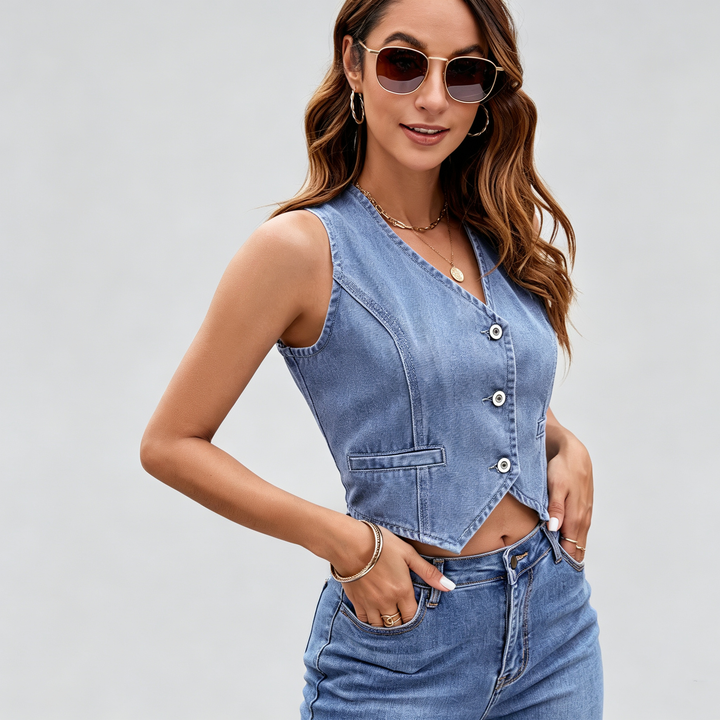 The Elara Sculpted Denim Vest