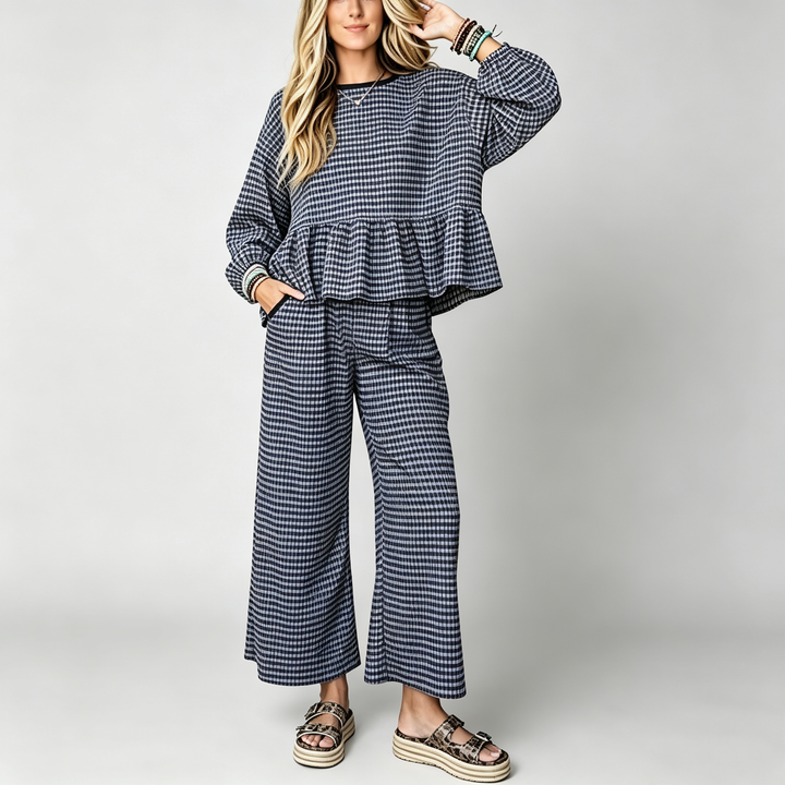 The Elara Gingham Ruffle Lounge Set