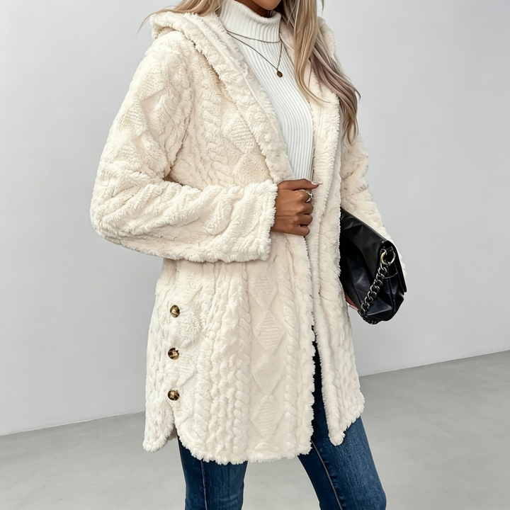 The Elara Sherpa Hooded Button Coat