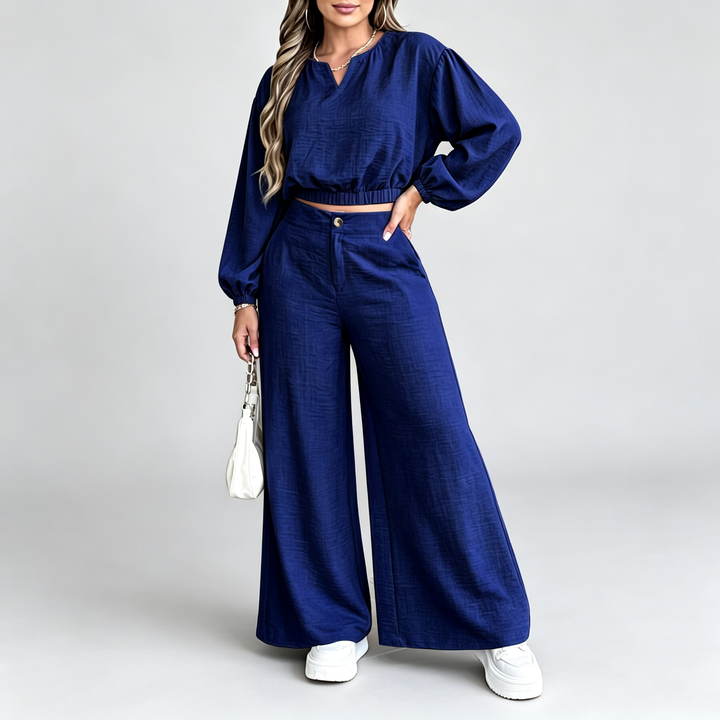 The Elara Relaxed V-Neck Wide-Leg Set