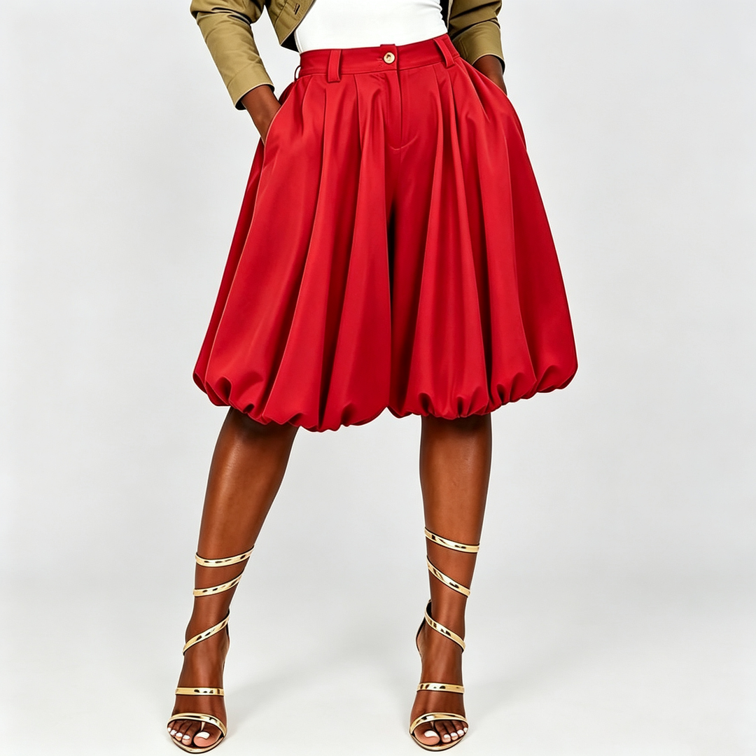 The Elara Bubble-Hem Pleated Shorts