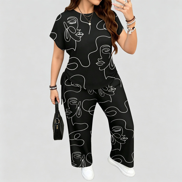 The Elara Curvy Art Print Wide-Leg Set