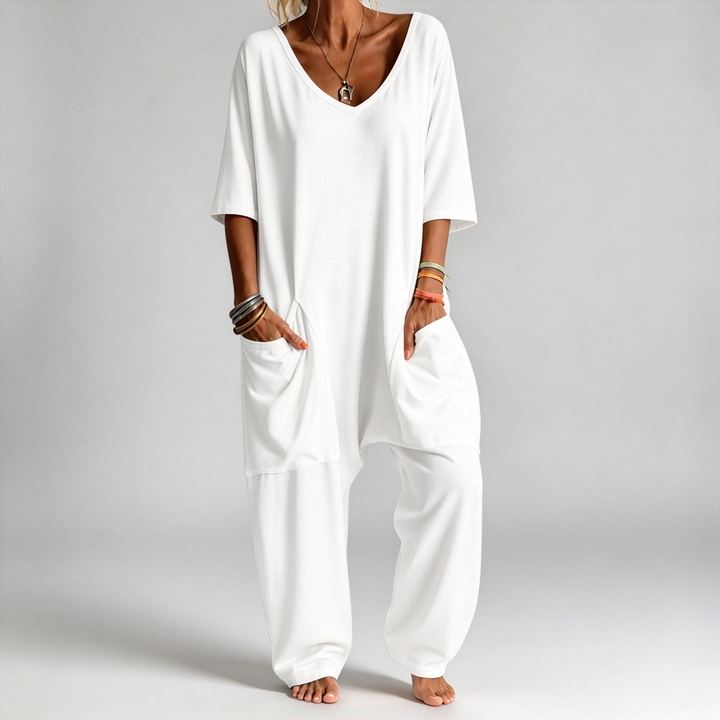 The Elara Relaxed V-Neck Pocket Jumpsuit