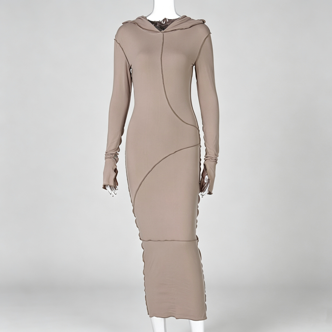 The Elara Contour Seam Hooded Maxi Dress