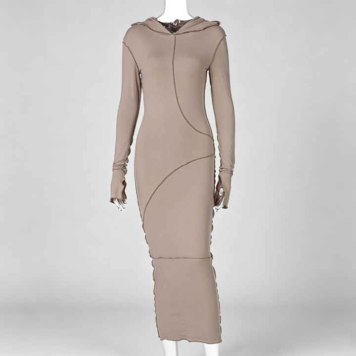 The Elara Contour Seam Hooded Maxi Dress
