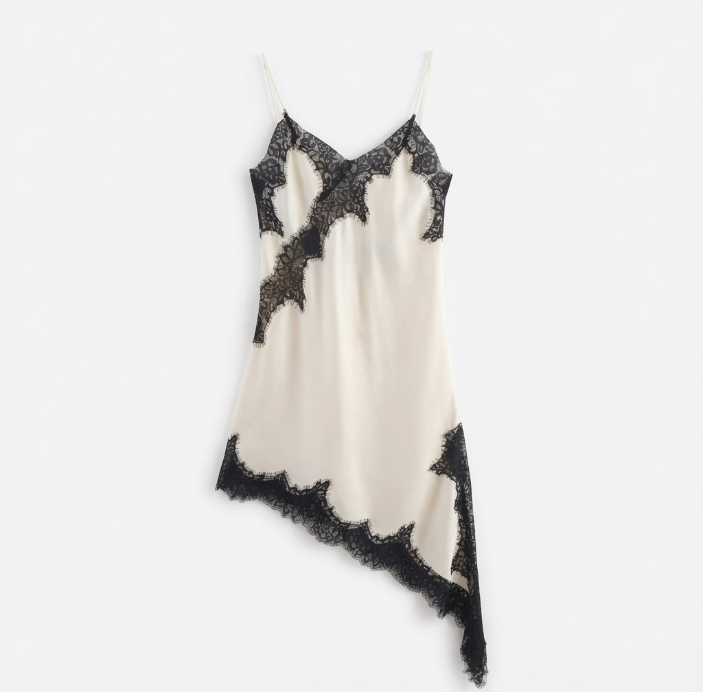 The Elara Asymmetric Satin Lace Cami Top