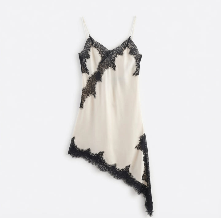 The Elara Asymmetric Satin Lace Cami Top