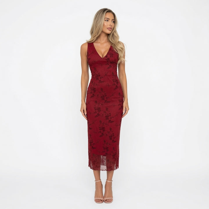 The Elara Floral Velvet Plunge A-Line Dress