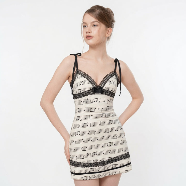 The Elara Music Note Lace Mini Dress