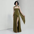 The Elara One-Shoulder Draped Corset Slit Maxi Dress