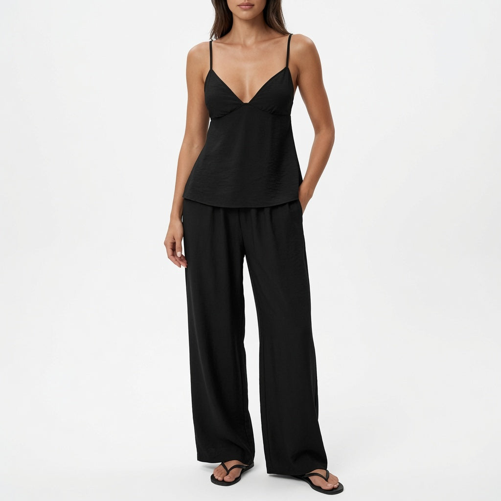 The Elara Luxe Draped Cami Wide Leg Set