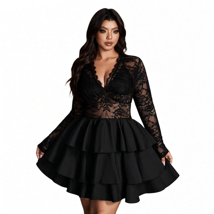 The Elara Plus Lace Tiered Ruffle Dress