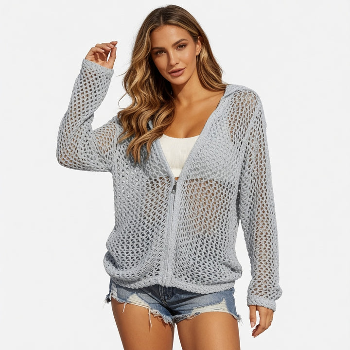 The Elara Open-Knit Hooded Zip Cover-Up