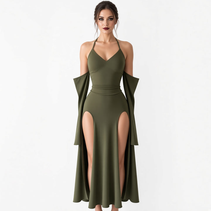 The Elara Detachable Sleeve Slit Maxi Dress