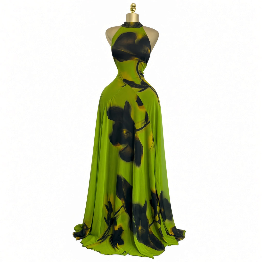 The Elara Lined Art-Mesh Maxi Dress