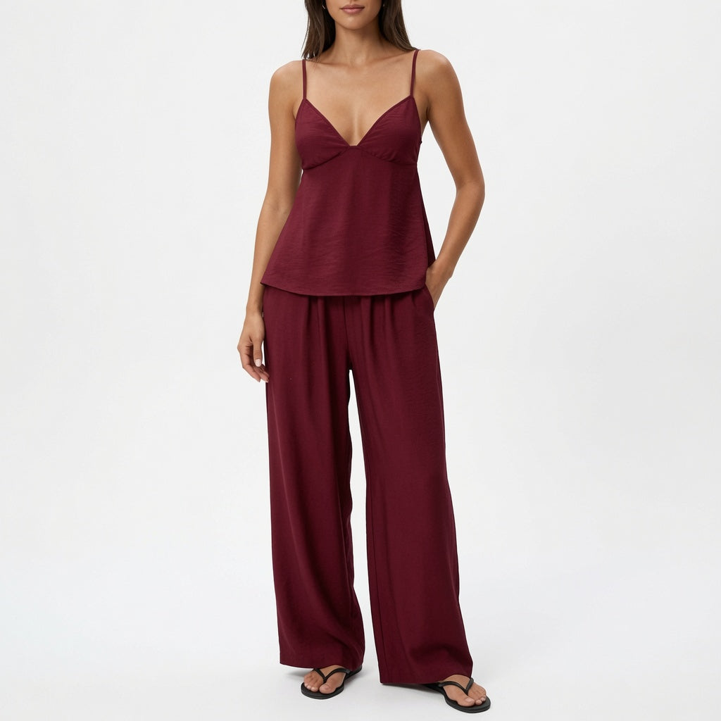 The Elara Luxe Draped Cami Wide Leg Set