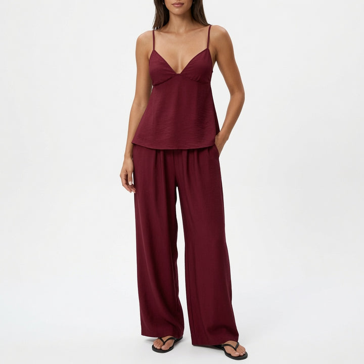 The Elara Luxe Draped Cami Wide Leg Set