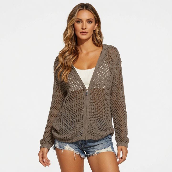 The Elara Open-Knit Hooded Zip Cover-Up