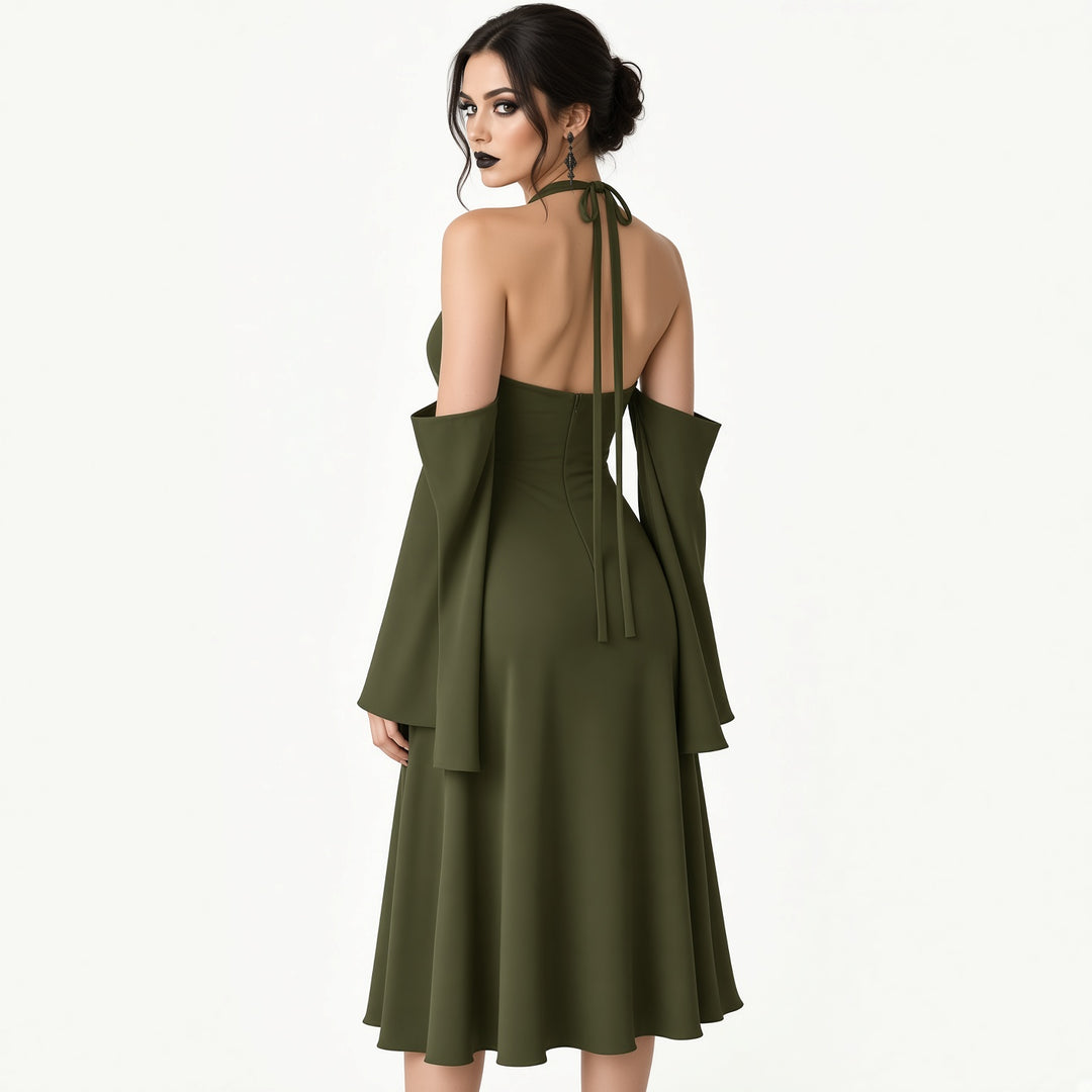 The Elara Detachable Sleeve Slit Maxi Dress