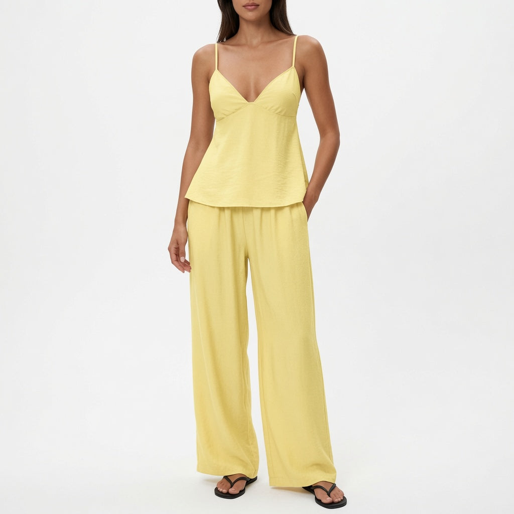 The Elara Luxe Draped Cami Wide Leg Set