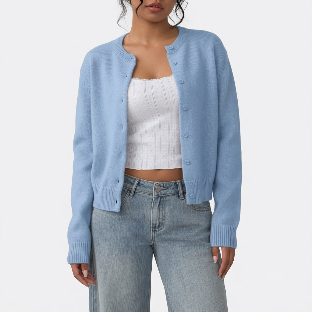 The Elara Lightweight Cropped Button Cardigan