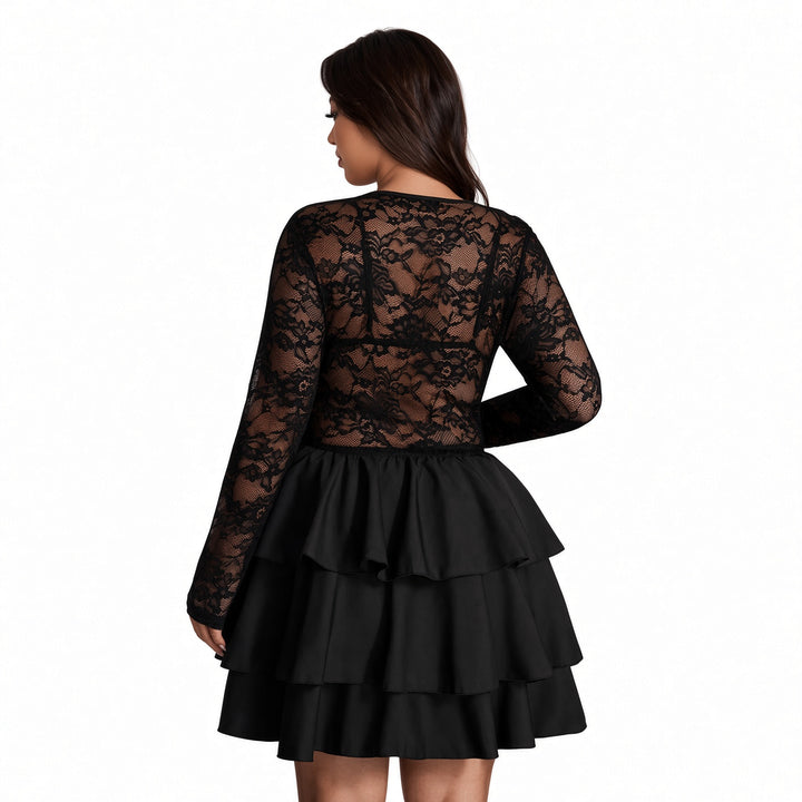 The Elara Plus Lace Tiered Ruffle Dress