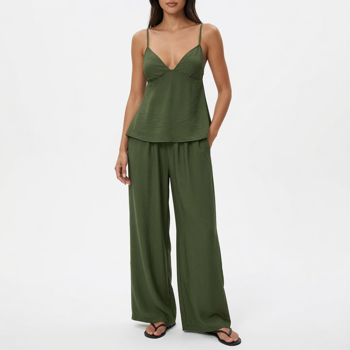 The Elara Luxe Draped Cami Wide Leg Set